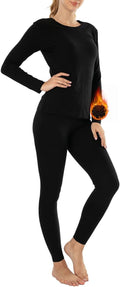 Thermal Underwear for Women Long Johns Set Fleece Lined Ultra Soft Black Small