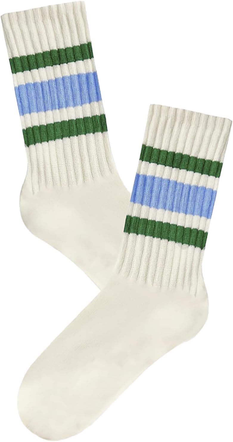 Women Striped Retro Novelty Socks Slouch Socks Athletic Calf Tube Cotton Socks