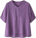 Embroidered short-sleeve top for older women
