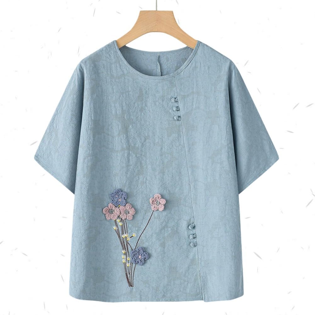 National style embroidered short-sleeve top