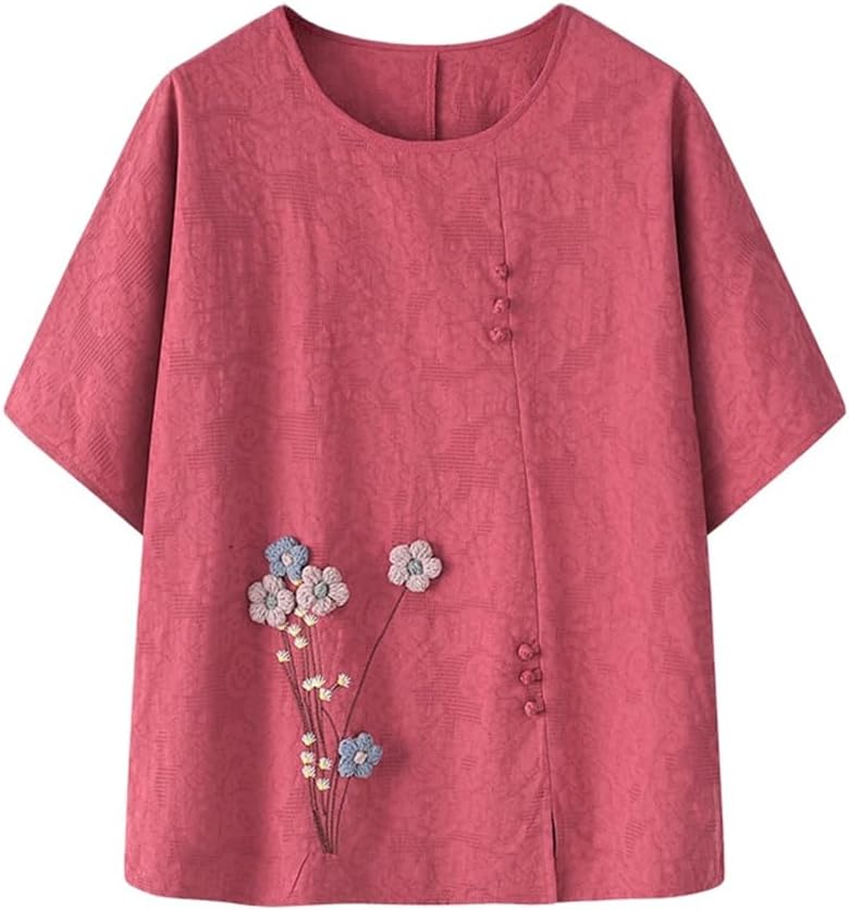 National style embroidered short-sleeve top