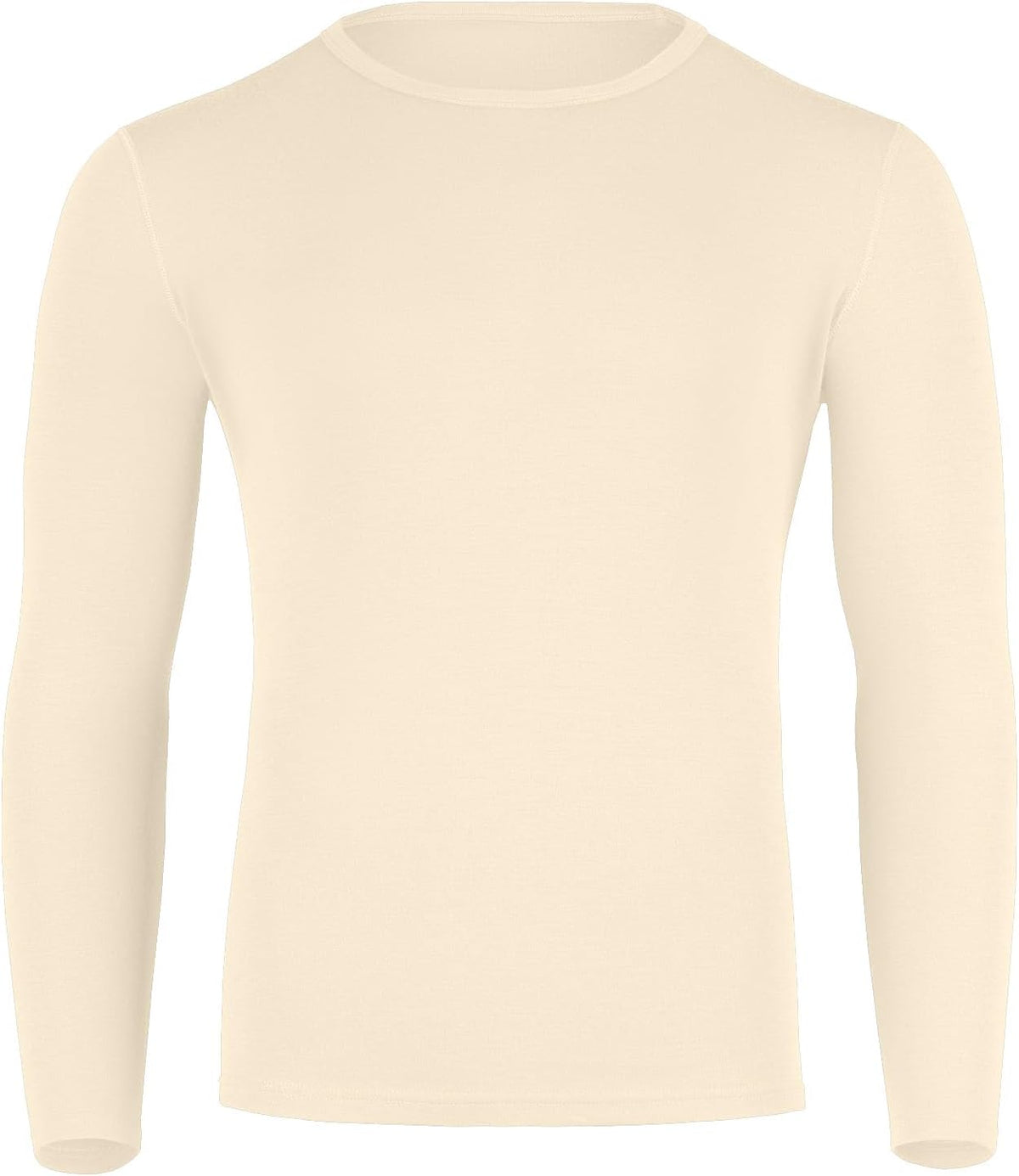 100% Merino Wool Men's Long-Sleeved Shirt - Thermal Underwear Base Layer Long-Sleeved Shirt for Hiking, Skiing & Outdoor, Breathable and Odour-Resistant, Natural, Small