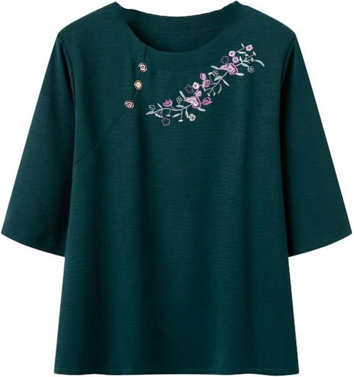 Embroidered mid-sleeve top