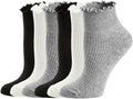 6 Pairs of Women's Lace Ruffle Socks, Soft Breathable Cotton Socks, Reversible Cuffs, Wave Socks, Funny Casual Socks, Solid Short Socks, Ankle Socks, Trainer Socks for Women and Girls
