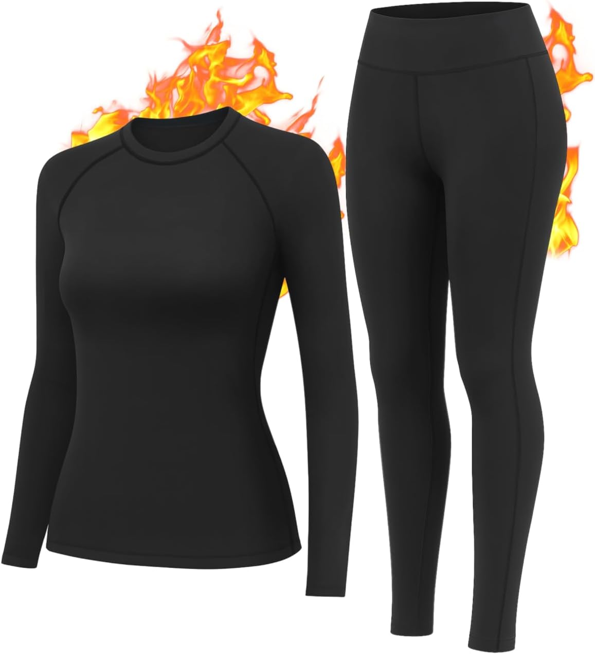 Thermal Underwear Women's Thermo Ski Set Breathable Thermal Warm Winter Thermal Underwear with Thermal Pants and Long Sleeve Shirt Black White