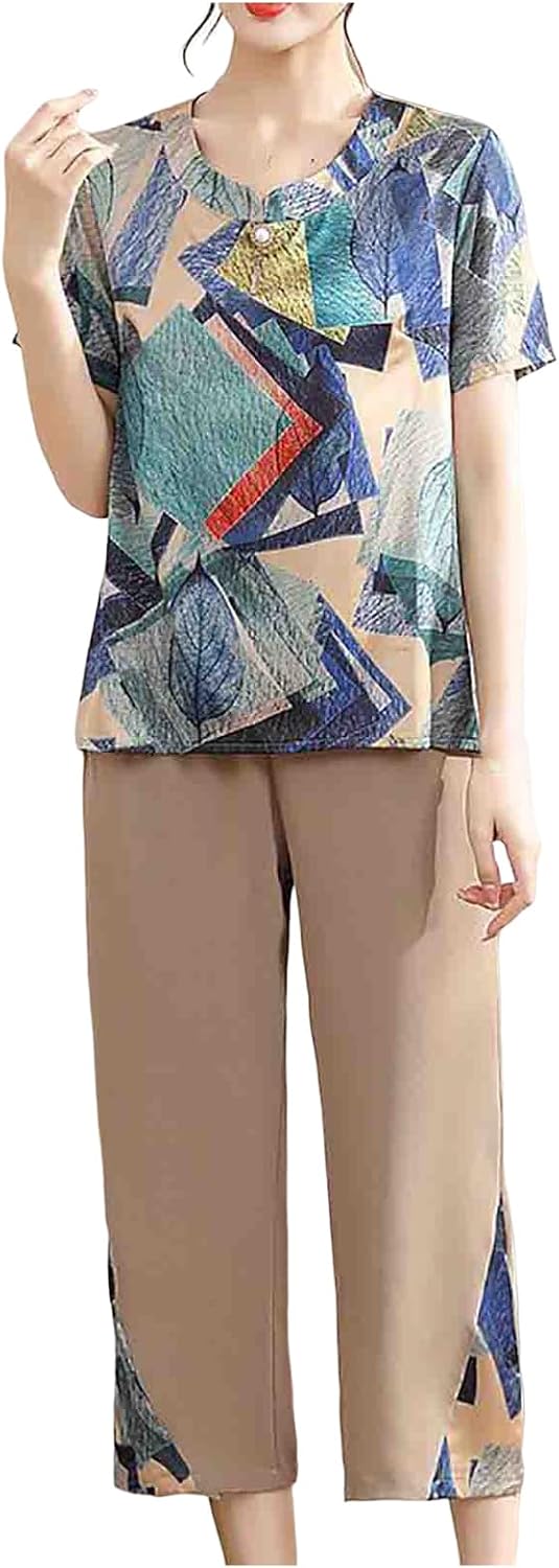 Printed casual set for middle-aged women