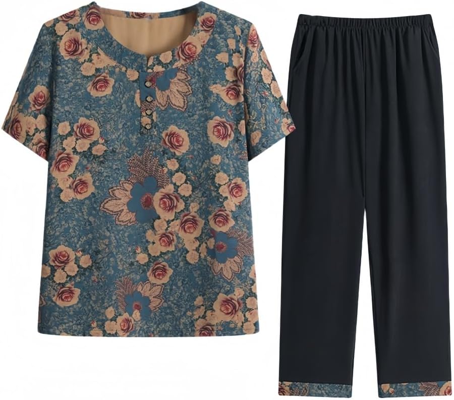 Floral short-sleeve two-piece set