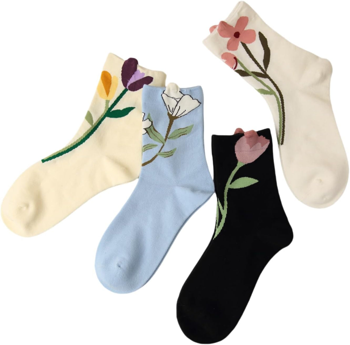 Cute Floral Crew Socks Women Girls  Ruffle Frilly Vintage Fancy Korean Slouch Cotton Socks