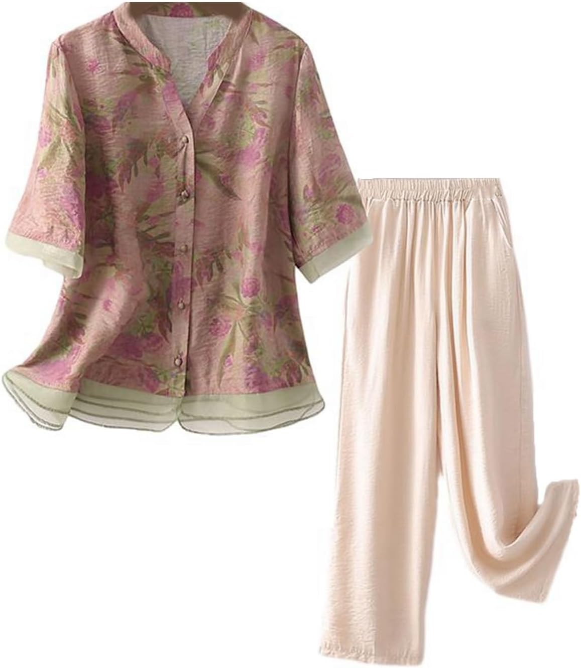 Casual two-piece set with frog-button closures