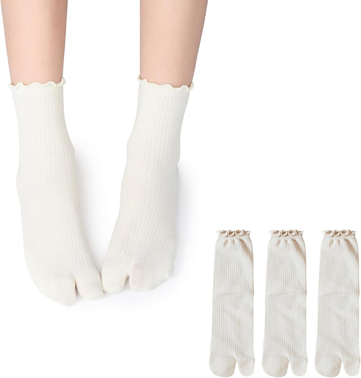 3 Pairs Women's Lace two-toed Tabi socks, separated-toe cotton socks
