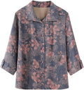 Printed three-quarter sleeve top with collar