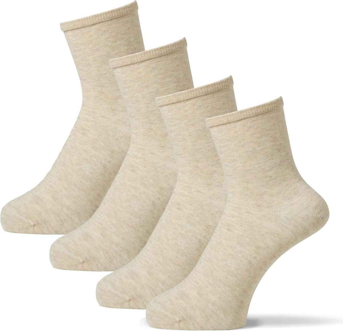 Cotton-Made Gentle Socks, Crew Socks, 4-Pair Set, Women's, Solid, Skin Side 100% Cotton, Loose Elastic, Fit 646-270 Women's