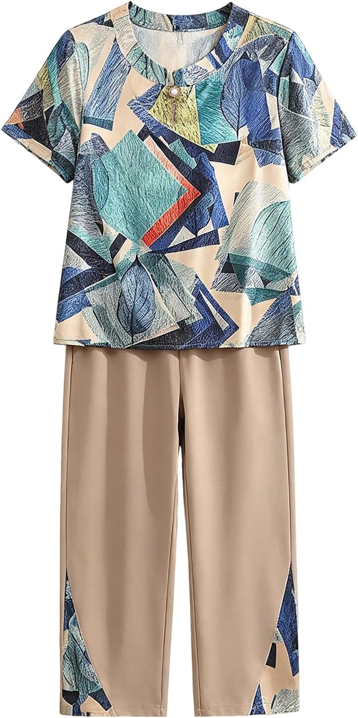 Printed casual set for middle-aged women