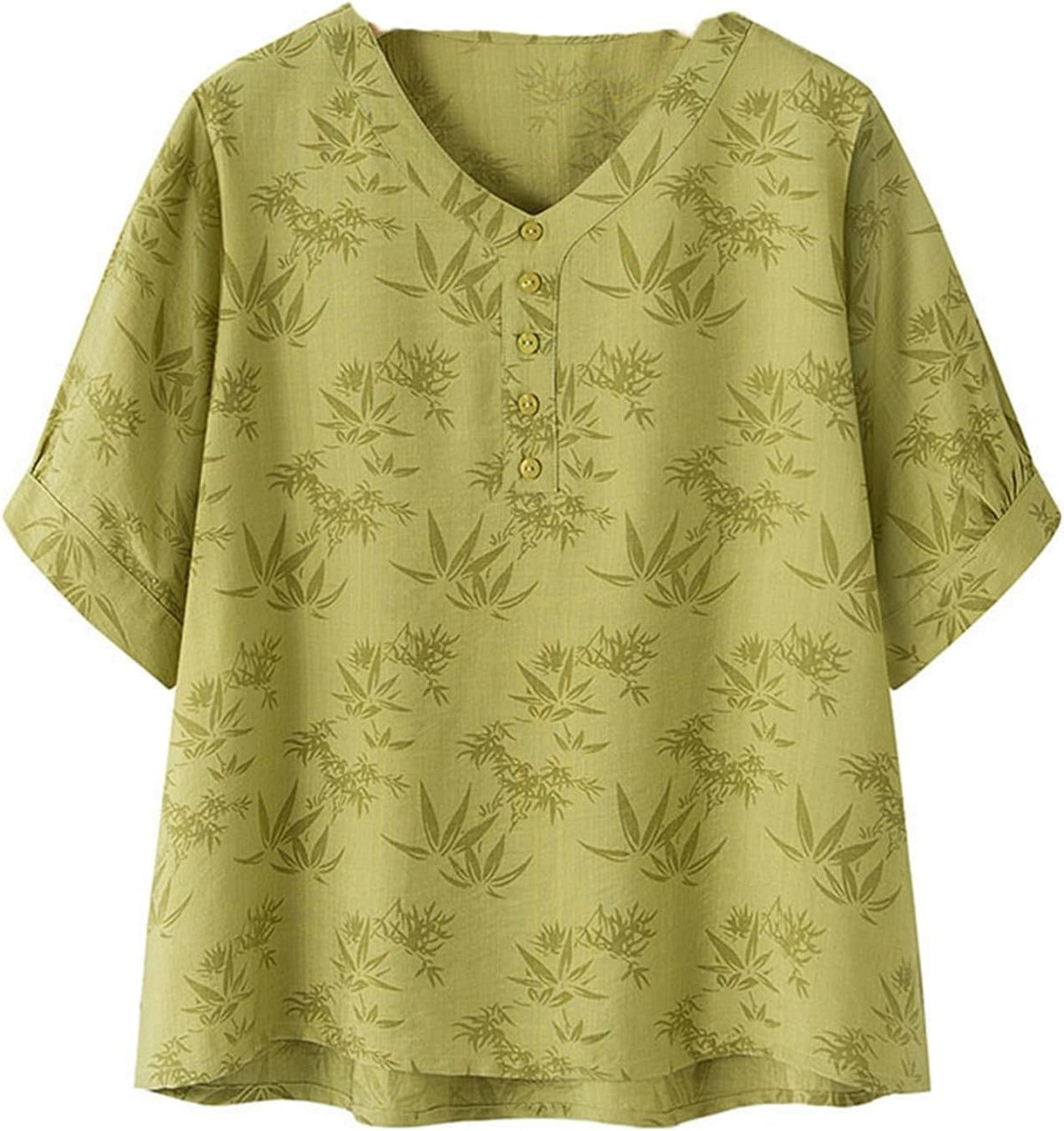 Bamboo-leaf print short-sleeve top