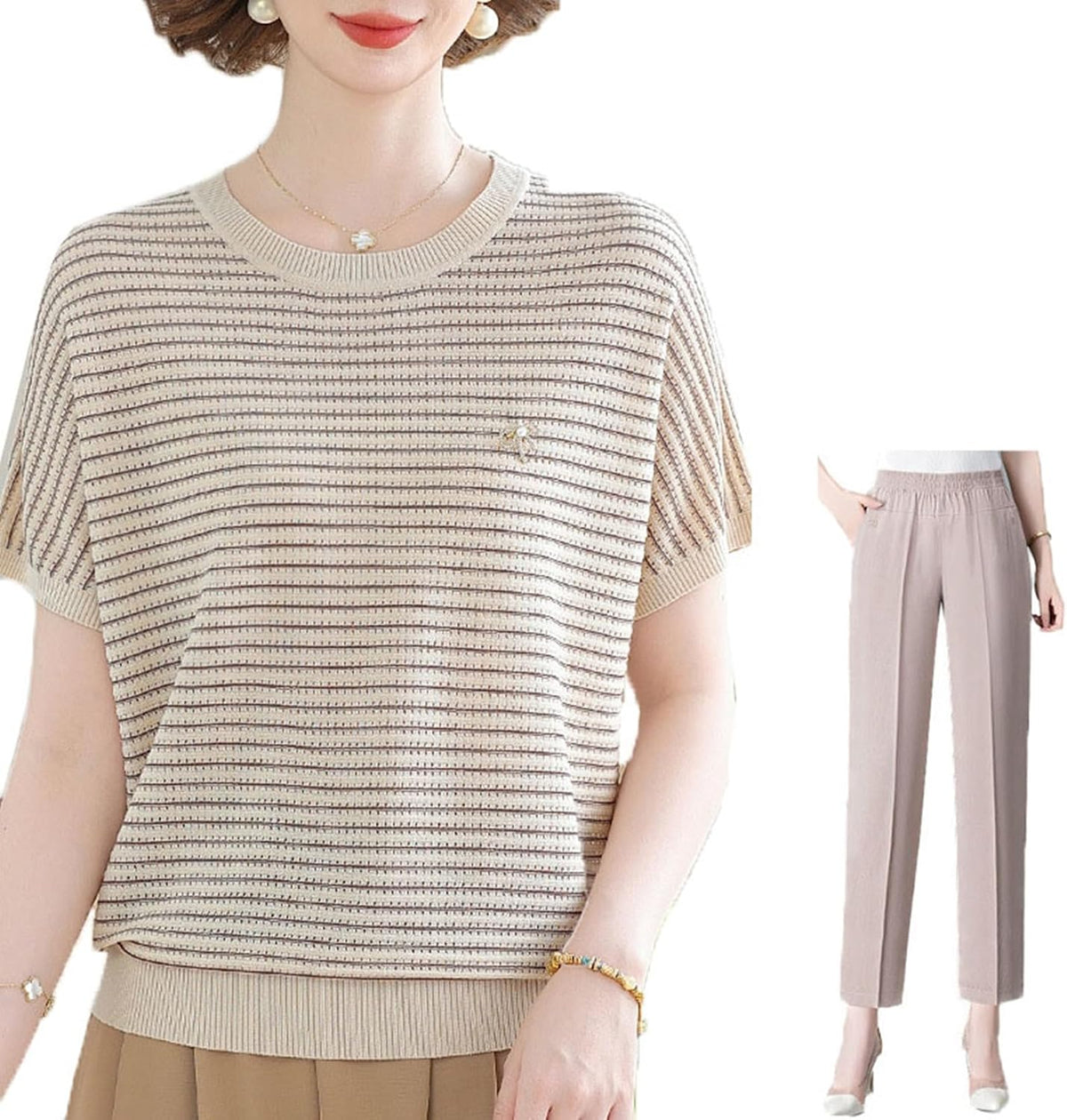 Striped knit set for older women