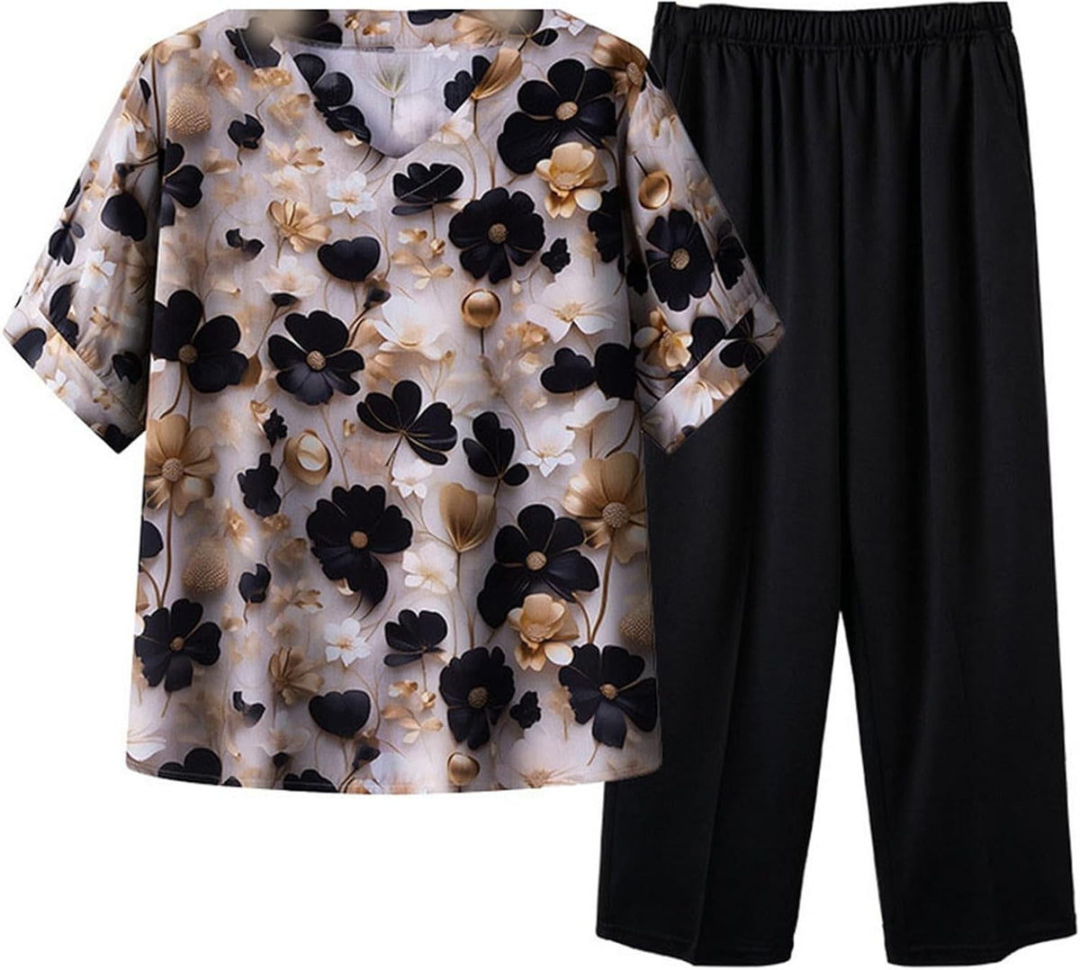 Printed short-sleeve set for older women