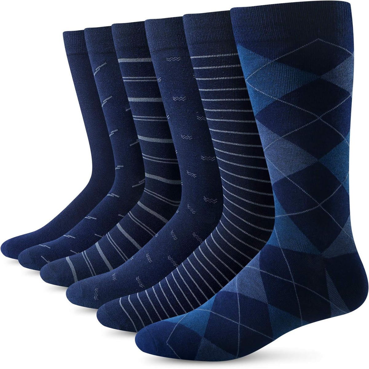 Mens Dress Socks Business Casual Solid Pattern Cotton Crew Sock 6 Pairs