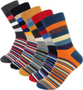 Men's Dress Casual Colorful Stripe Cotton Socks Patterned Business Long Socks (5 Packs)