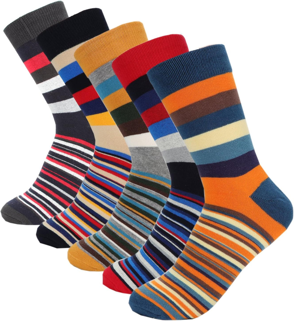 Men's Dress Casual Colorful Stripe Cotton Socks Patterned Business Long Socks (5 Packs)