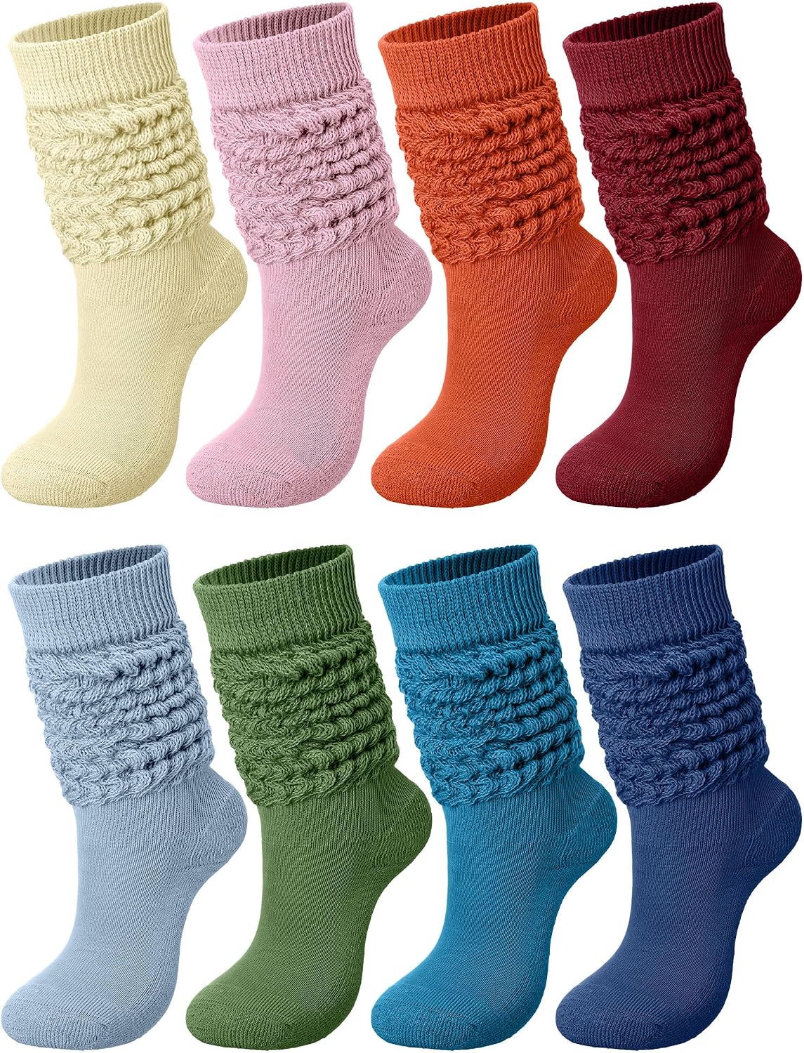 8 Pair Slouch Socks Bulk for Women Men Slouchy Socks Pack Knee High Scrunch Socks Boot Socks 80S 90S Socks Size 9-11