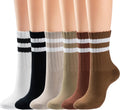 Womens Striped Crew Socks - Retro Above Ankle Cotton Sock - Casual Cozy Athletic Style Socks Size 5-11