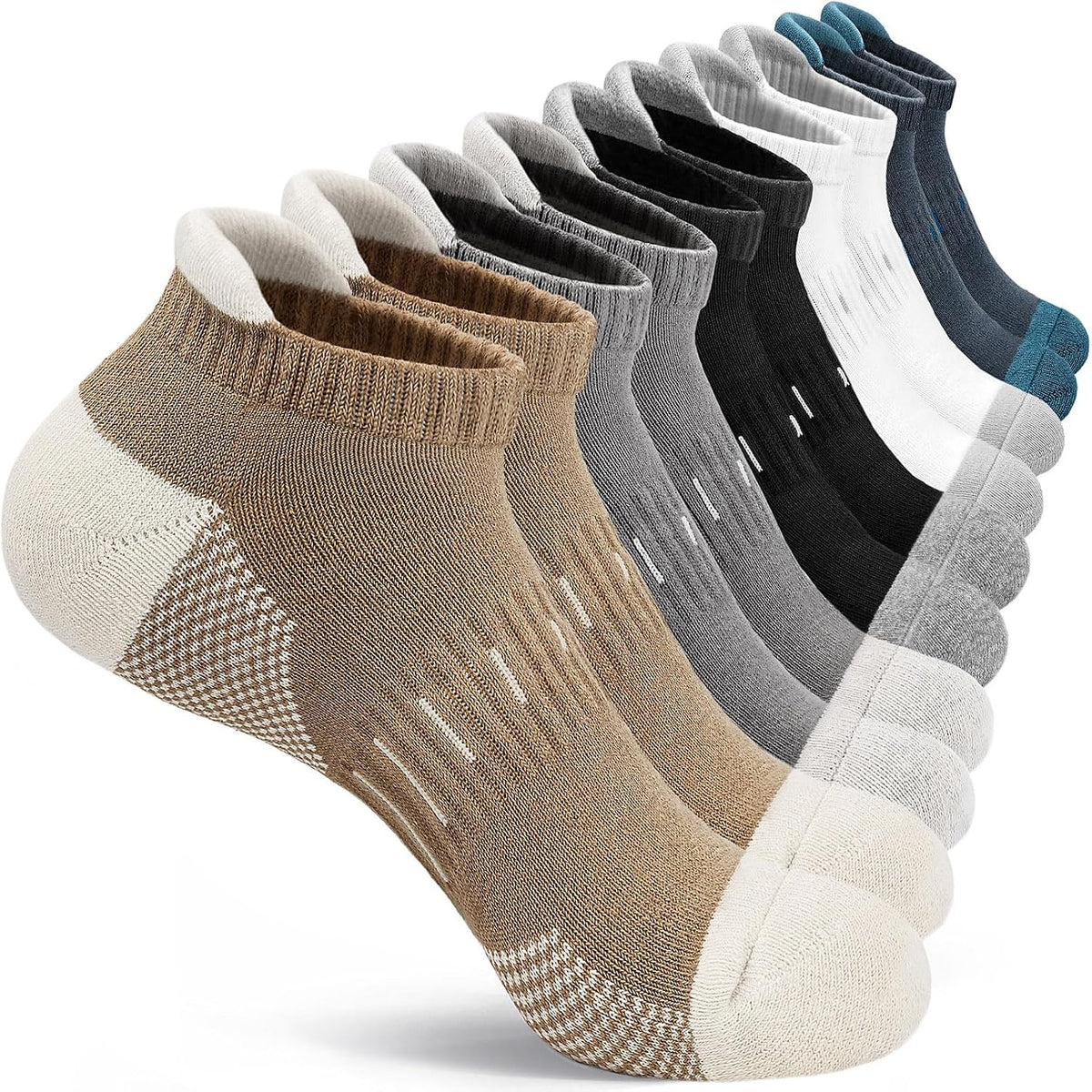5 Pack Athletic Ankle Running Hiking Socks, Cotton Cushion Moisture Wicking Low Cut No Show Socks for Men Women